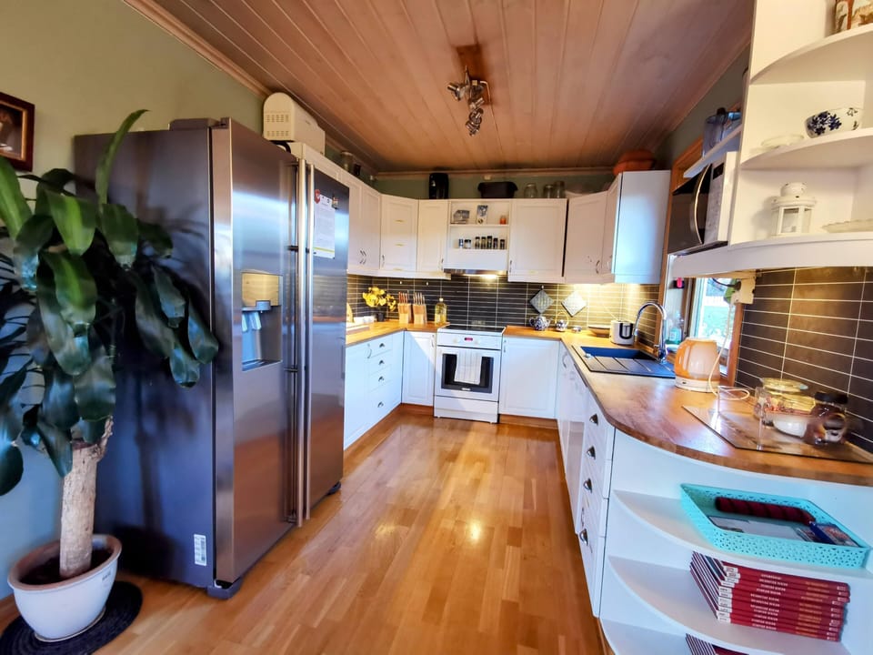 Full-size fridge, microwave, oven, stovetop