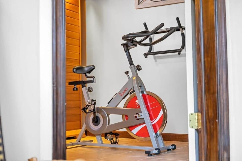 Keep your routine going on the spin bike and pull-up bar — no excuses just because you're on vacation.