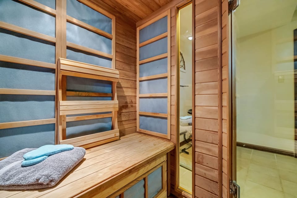 Steam off your day outside in the sauna — you'll fit the whole crew in shifts, and nobody wants to leave first.