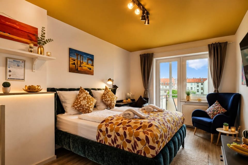 Enjoy a relaxing stay in this thoughtfully designed bedroom with premium bedding, comfortable seating, charming décor, and beautiful views right outside your window.
