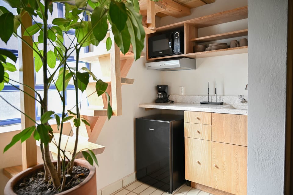 Microwave, blender, cookware/dishes/utensils