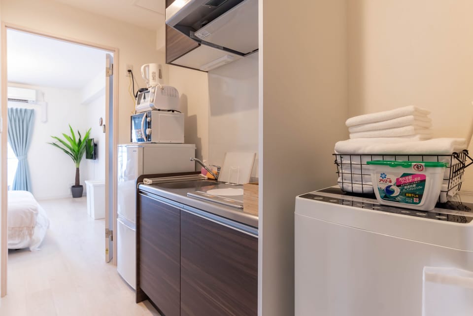 Standard Apartment | Private kitchen | Full-size fridge, microwave, stovetop, electric kettle