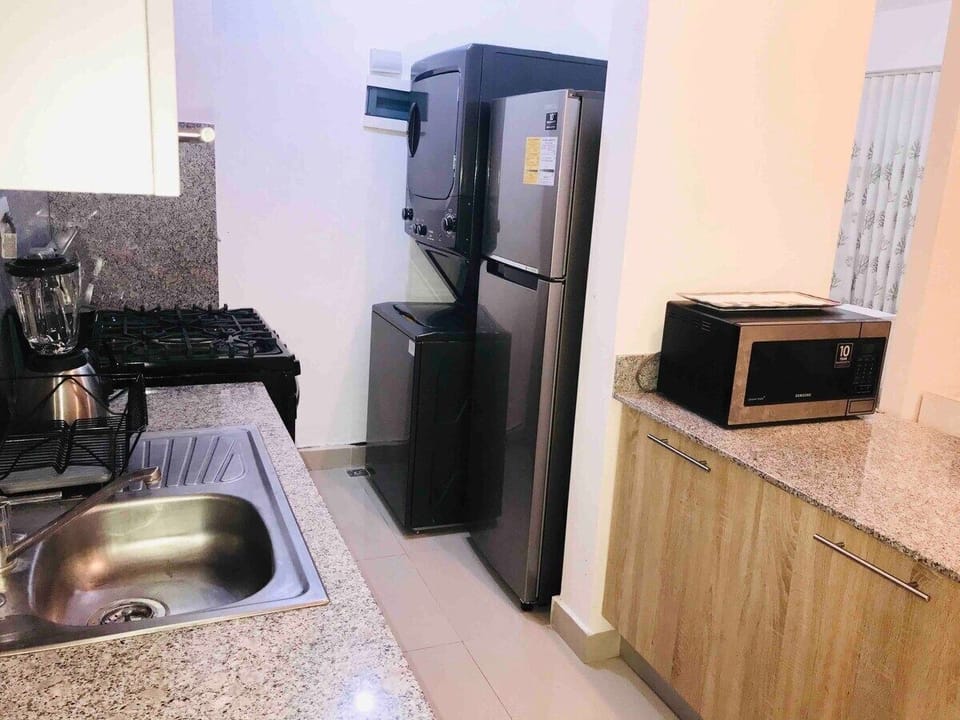 Fridge, electric kettle, toaster, blender