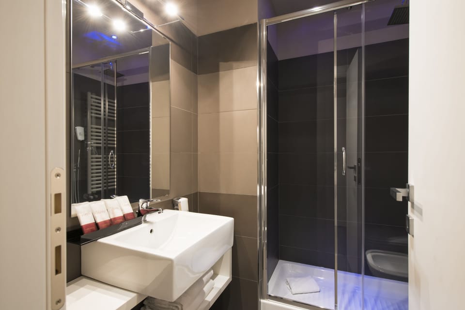 Shower, free toiletries, hair dryer, bidet