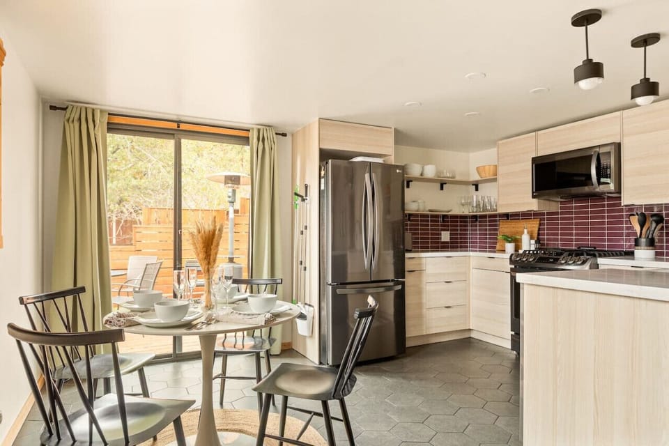 Dine together or break out the board games at the table for four.
