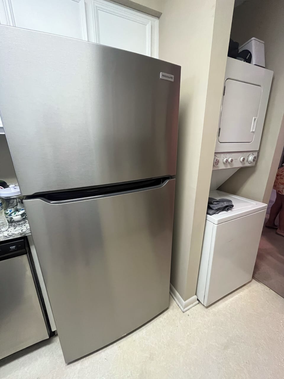 Refrigerator, washer, & dryer.