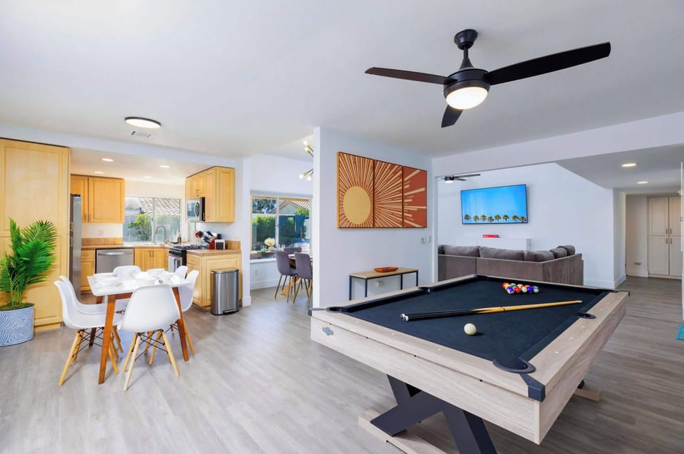 Pool table and dining room