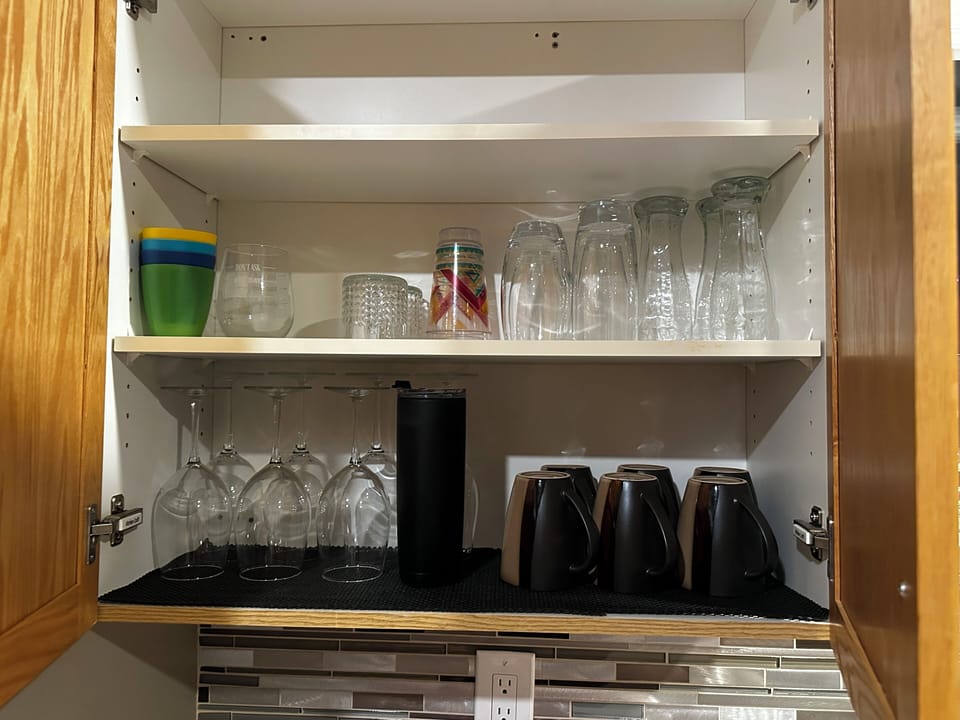 Fully stocked kitchen.