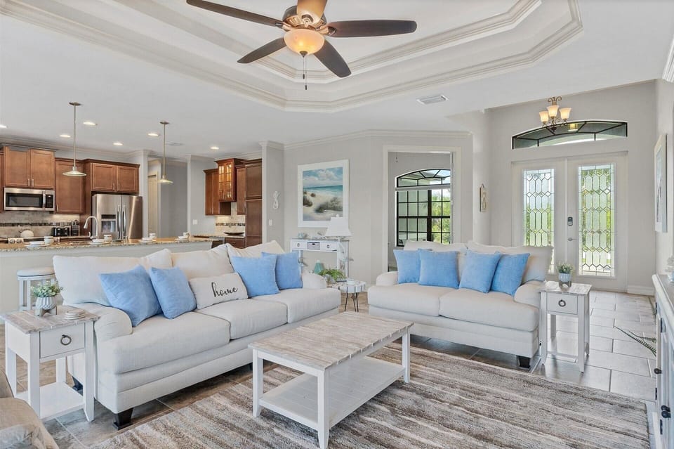 Beautiful, spacious living room with comfortable and welcoming seating