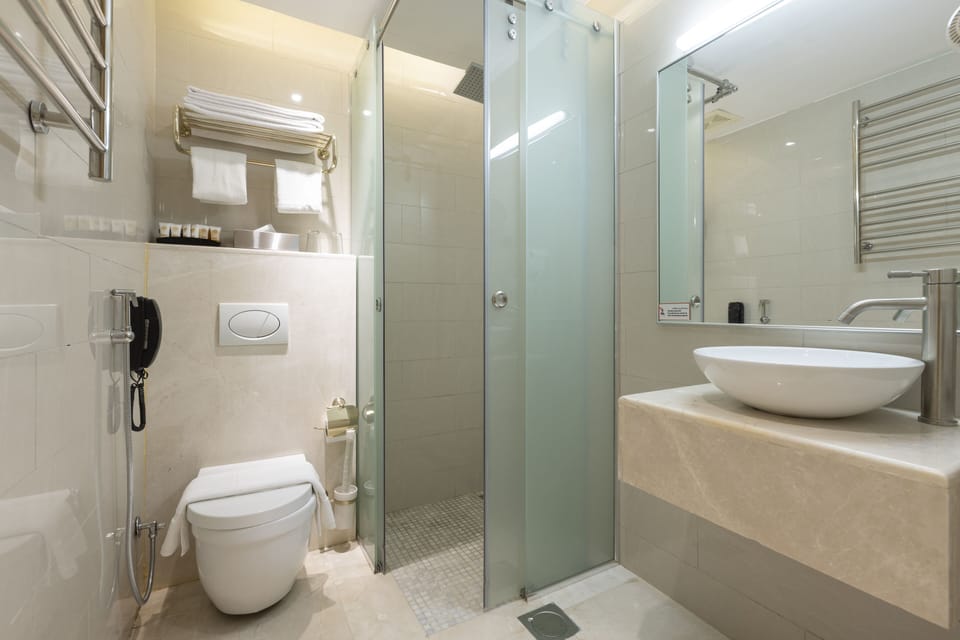 Shower, slippers, towels