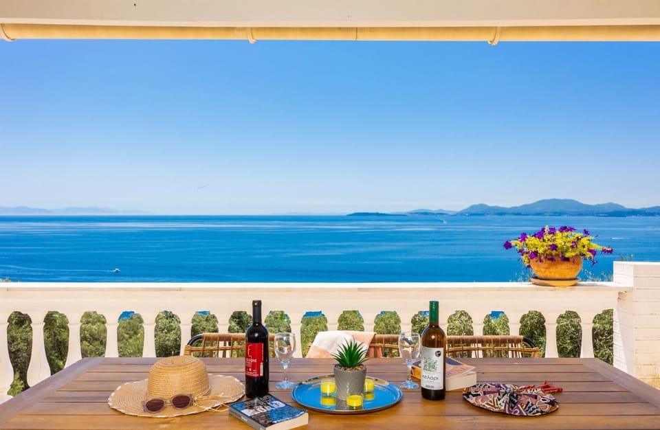 Sheltered terrace area with panoramic sea views