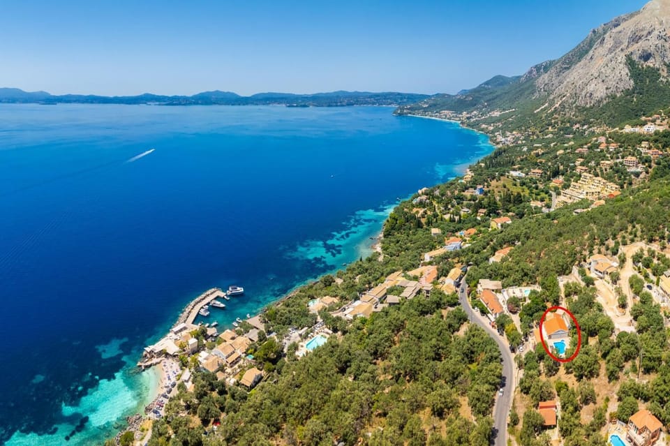Aerial view showing location of villa