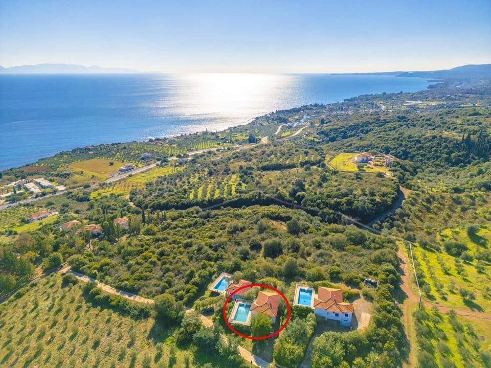 Aerial view showing location of villa