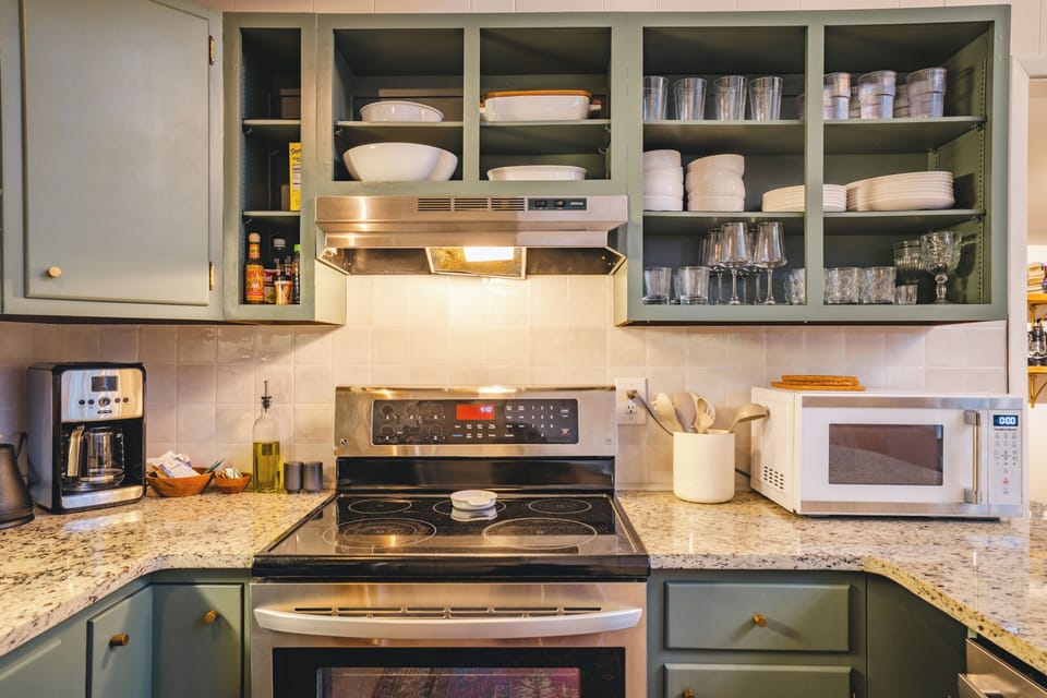 Our kitchen is fully outfitted for cooking, grilling and baking.
