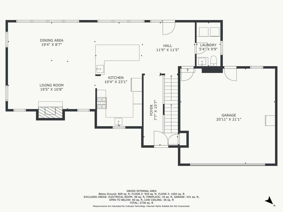 main floor - entryway, living, dining, kitchen, and half-bath with laundry