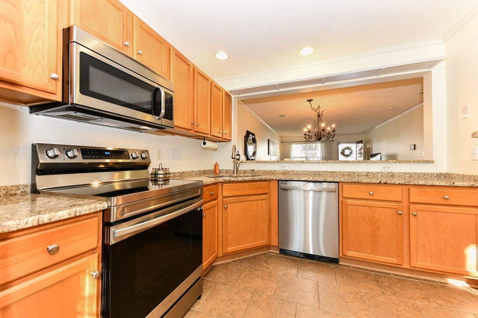 Kitchen open to living and dining area.