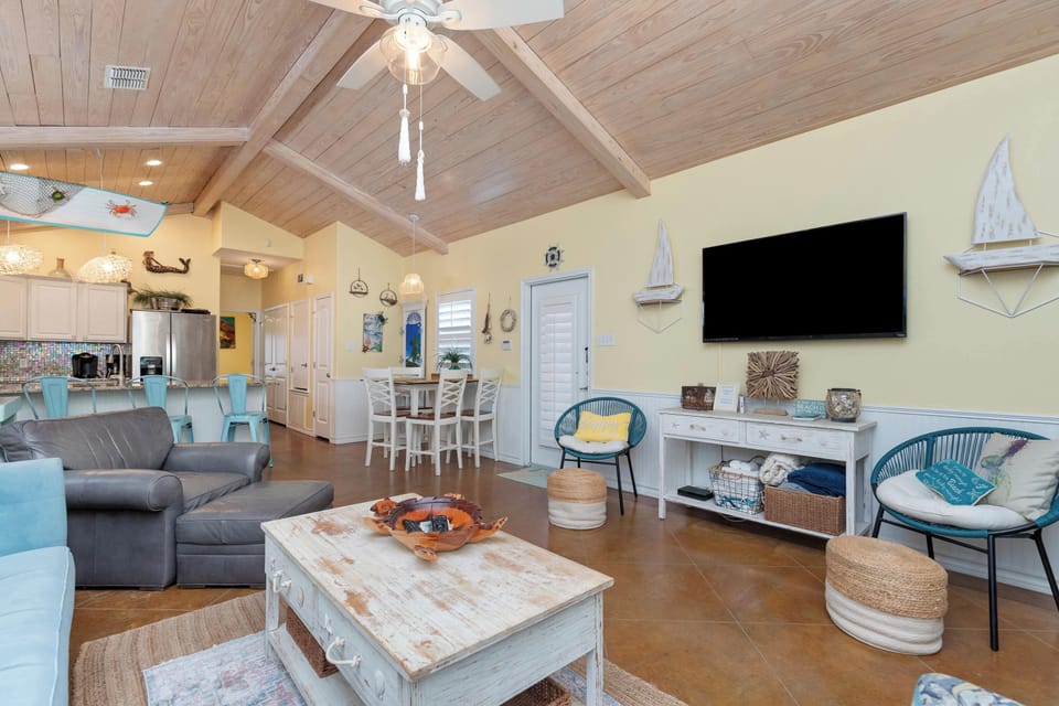 House, Multiple Beds, Patio (Mango Bungalow) | Living area | 55-inch flat-screen TV with digital channels