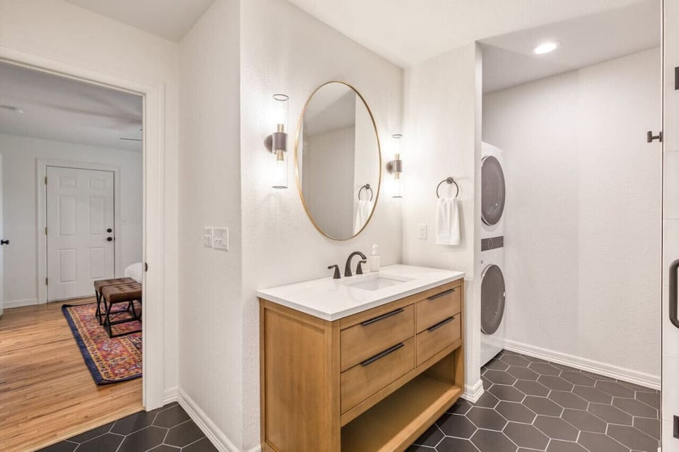 Bathroom with wood vanity