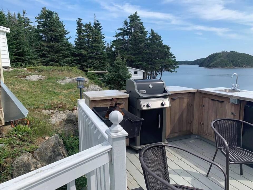 Outdoor kitchen overlooking water