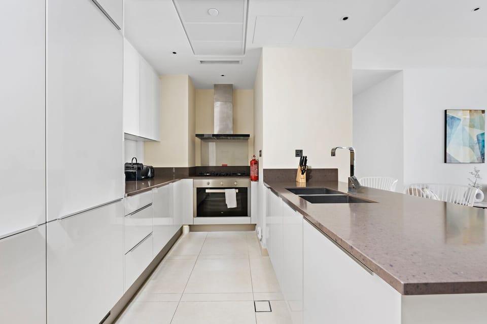 Luxury Apartment | Private kitchen | Fridge, microwave, oven, cookware/dishes/utensils