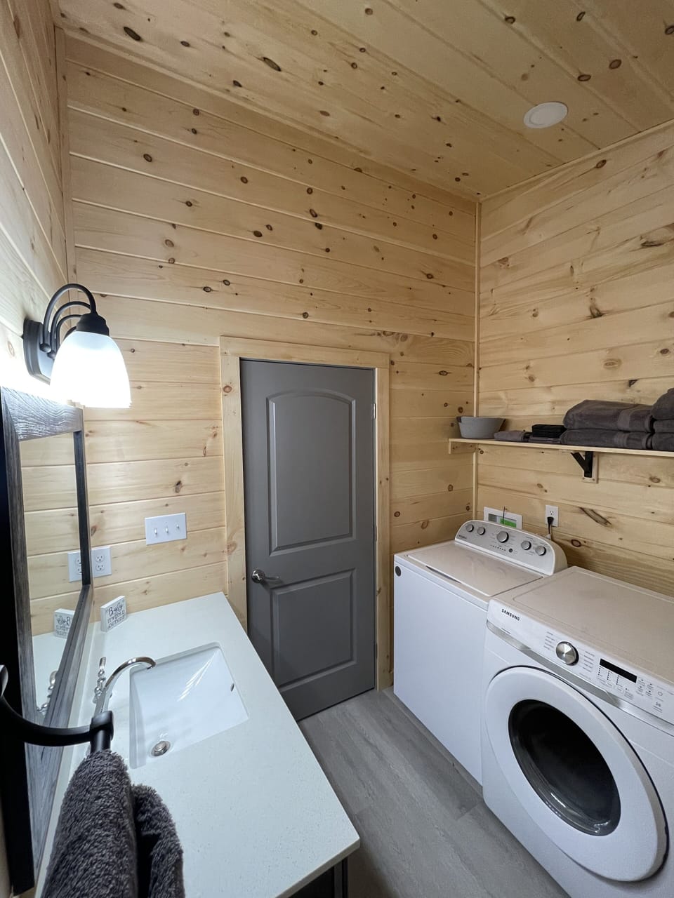 Full size top load washer with front load dryer