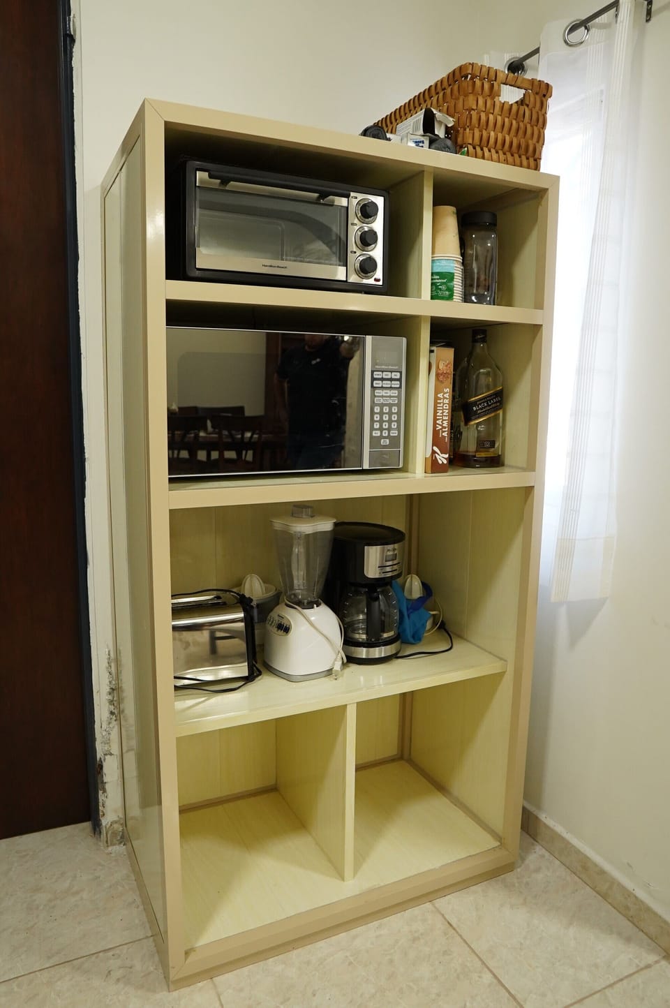 Mini-fridge, microwave