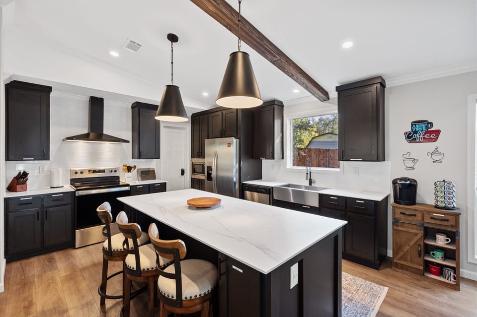 Kitchen and island
