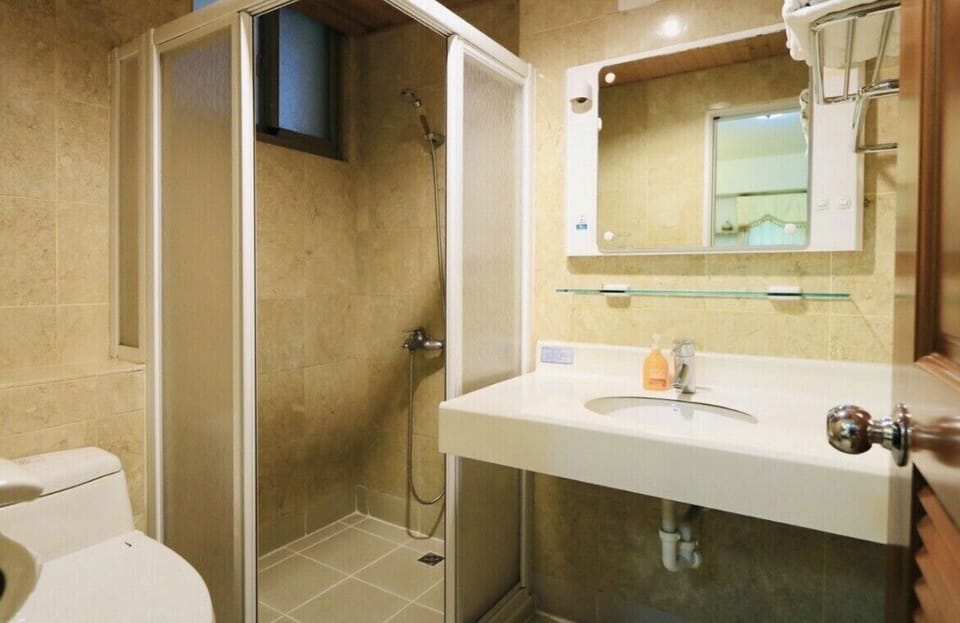 Shower, hair dryer, slippers, bidet
