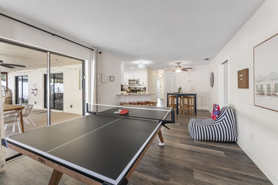 Challenge friends to a game on the ping pong table, then unwind in the lounge area