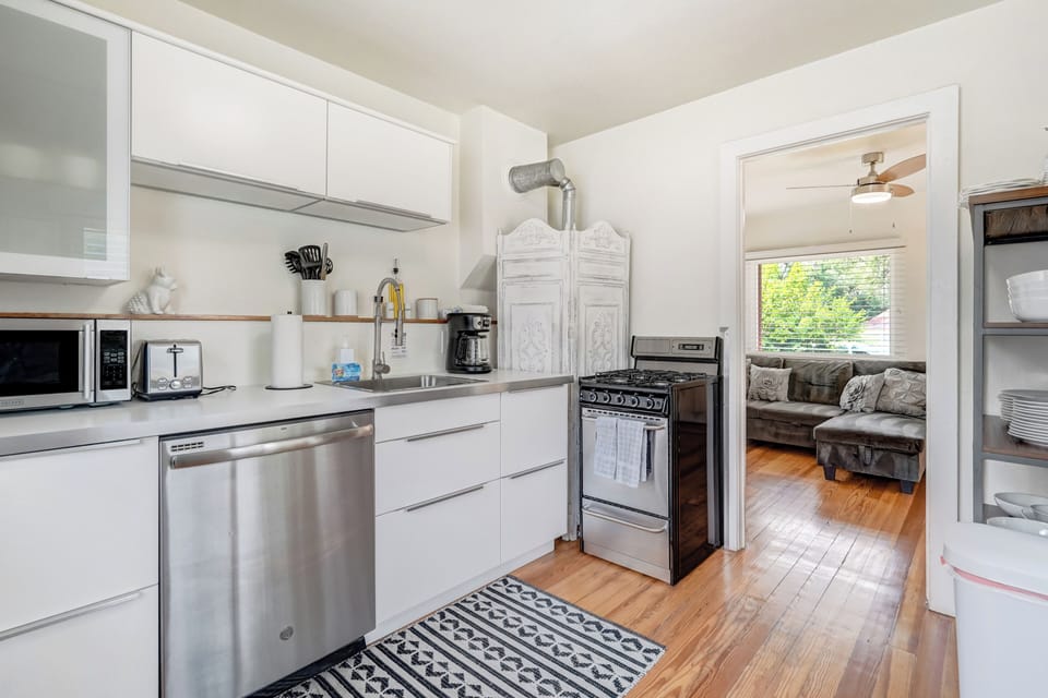 Fridge, microwave, oven, dishwasher