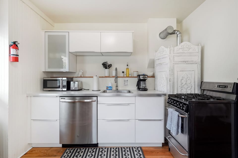 Fridge, microwave, oven, dishwasher
