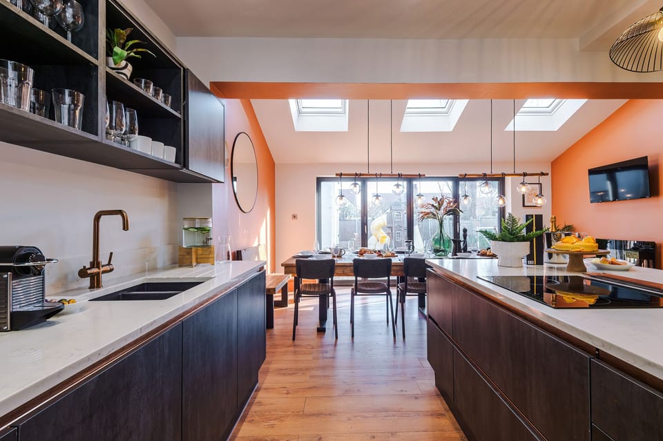 Fridge, dishwasher, electric kettle, toaster