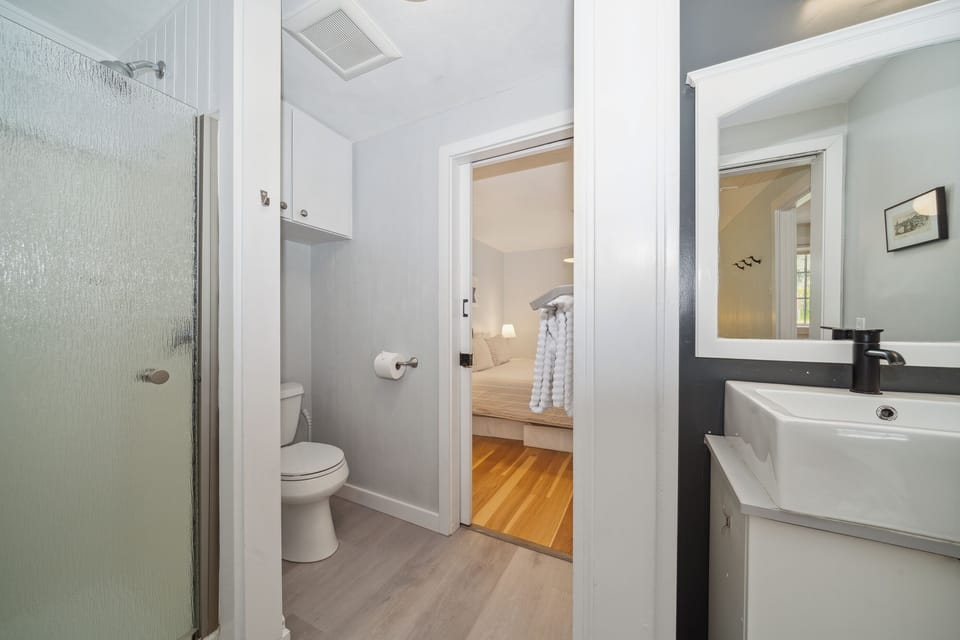 Shared bath with shower.
