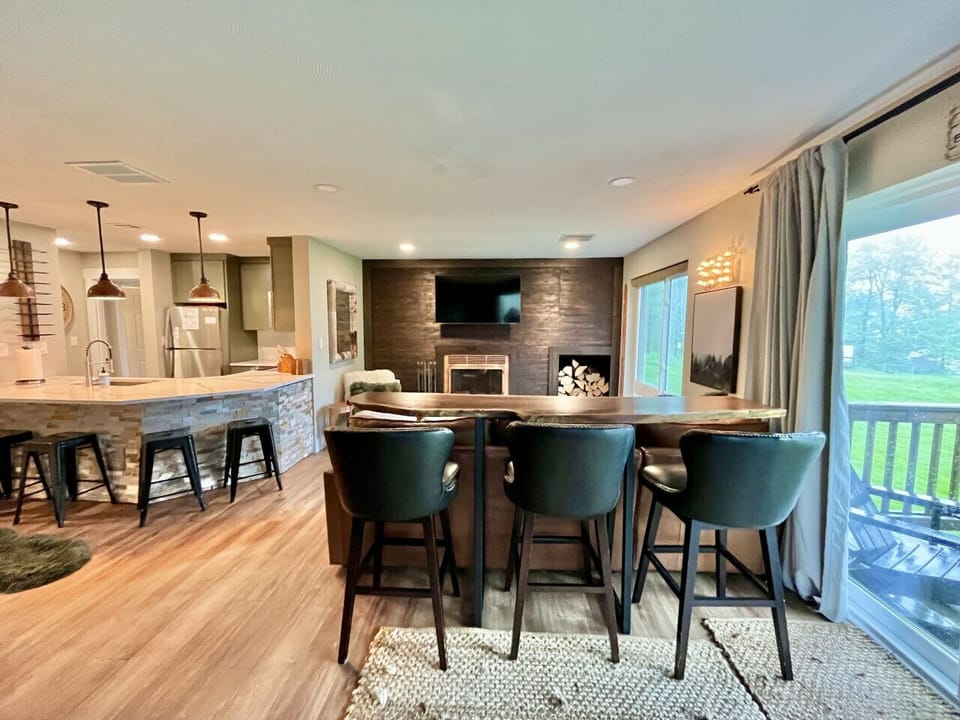Pub table overlooking the living area for extra seating