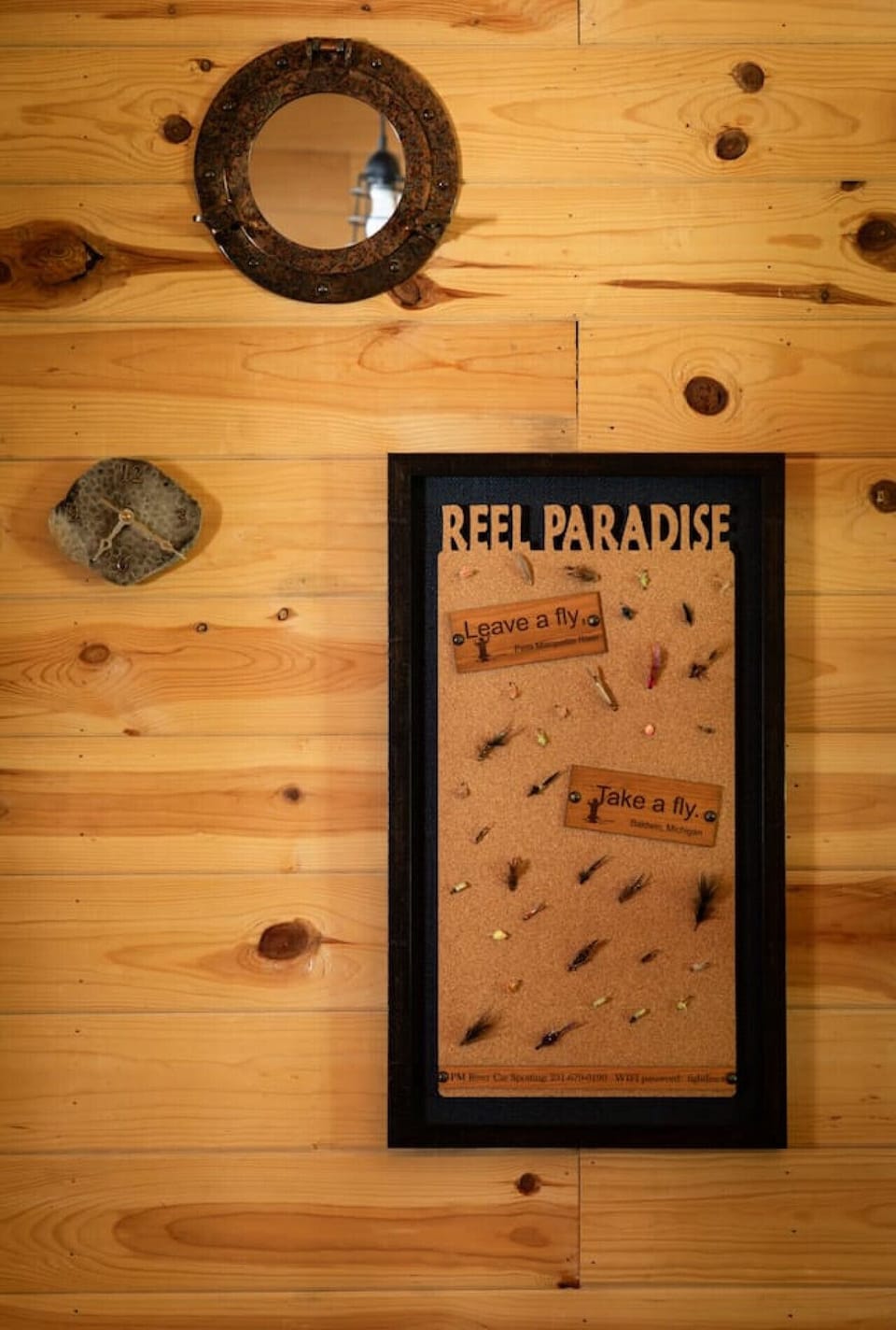 Reel Paradise` decor adds a special touch to the cabin, inviting you to embrace the spirit of fishing and outdoor fun.