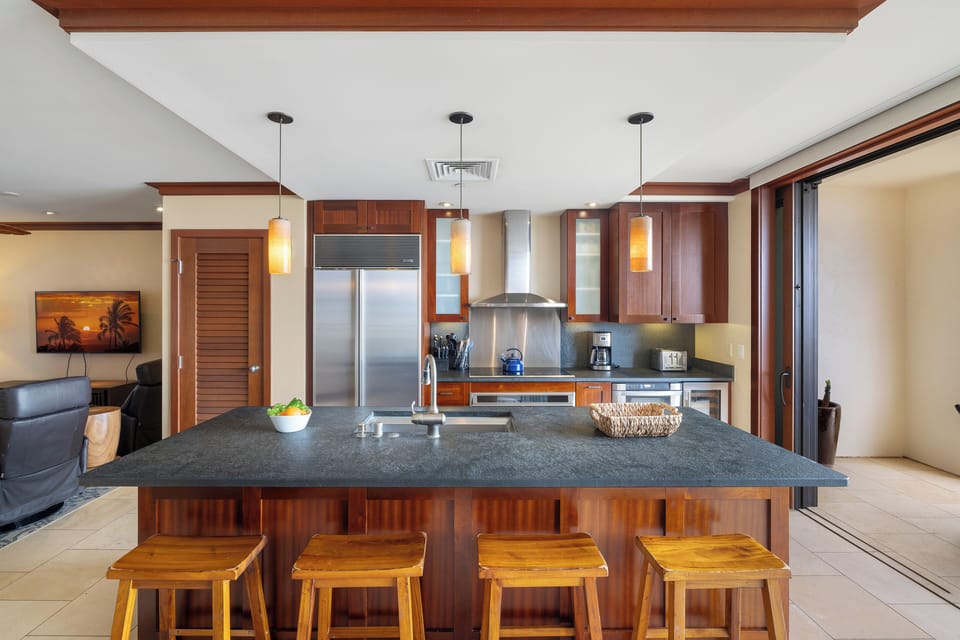 The kitchen island seating for visiting with the chef and casual meals.