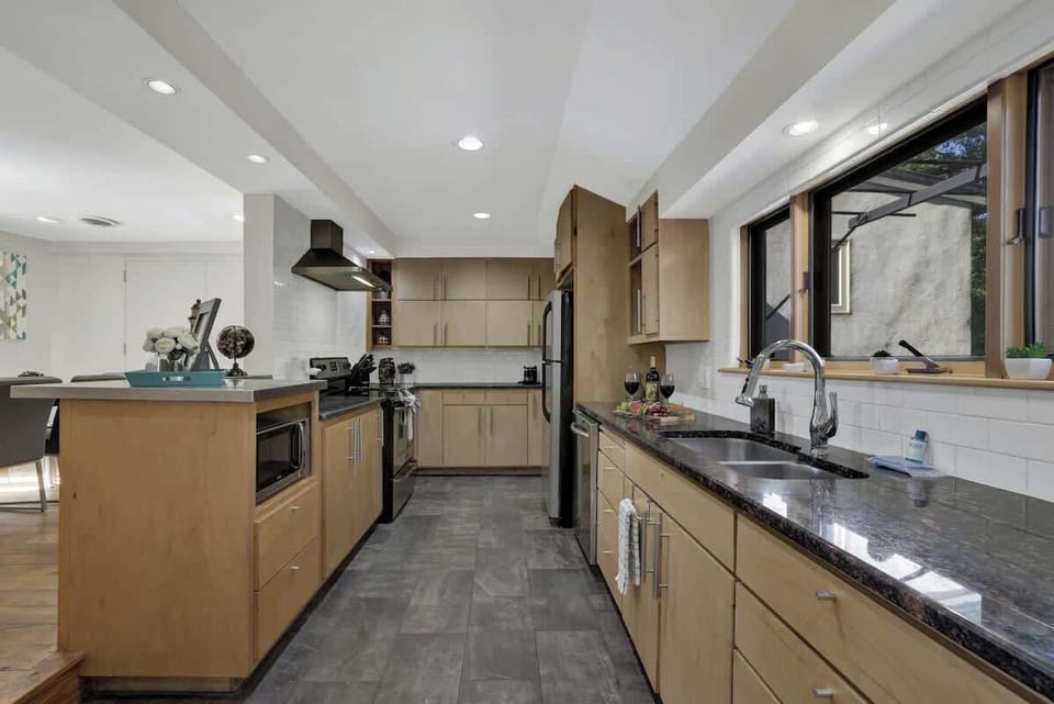Large kitchen with updated features.
