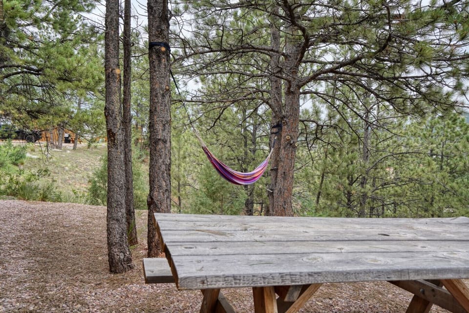 Relax in a private hammock behind your cabin.