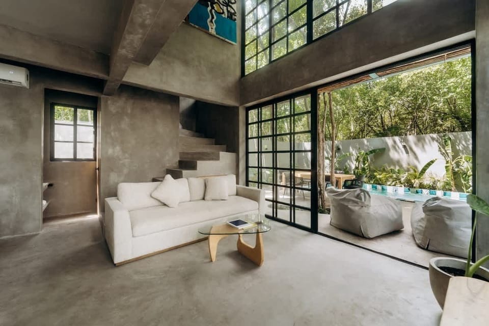 Living Room with double height ceiling