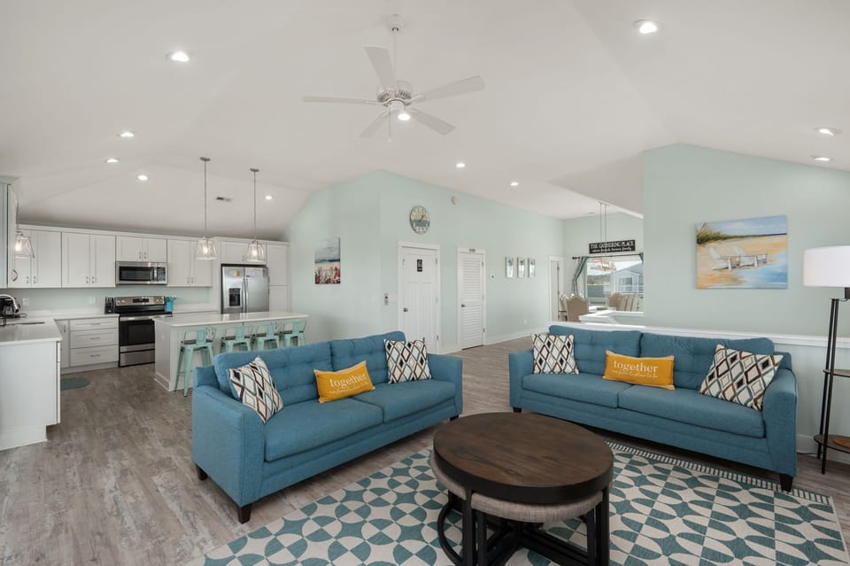 KH152: Ocean Breeze | TL Living Area, Fireplace (Off-Season), Deck Access