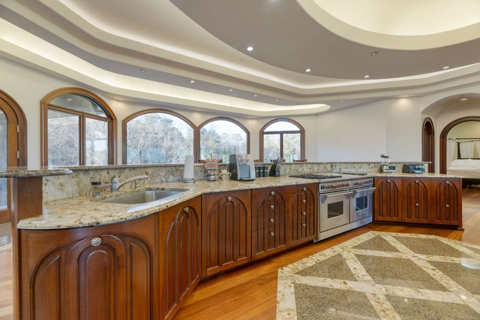 Dual ovens and modern appliances.