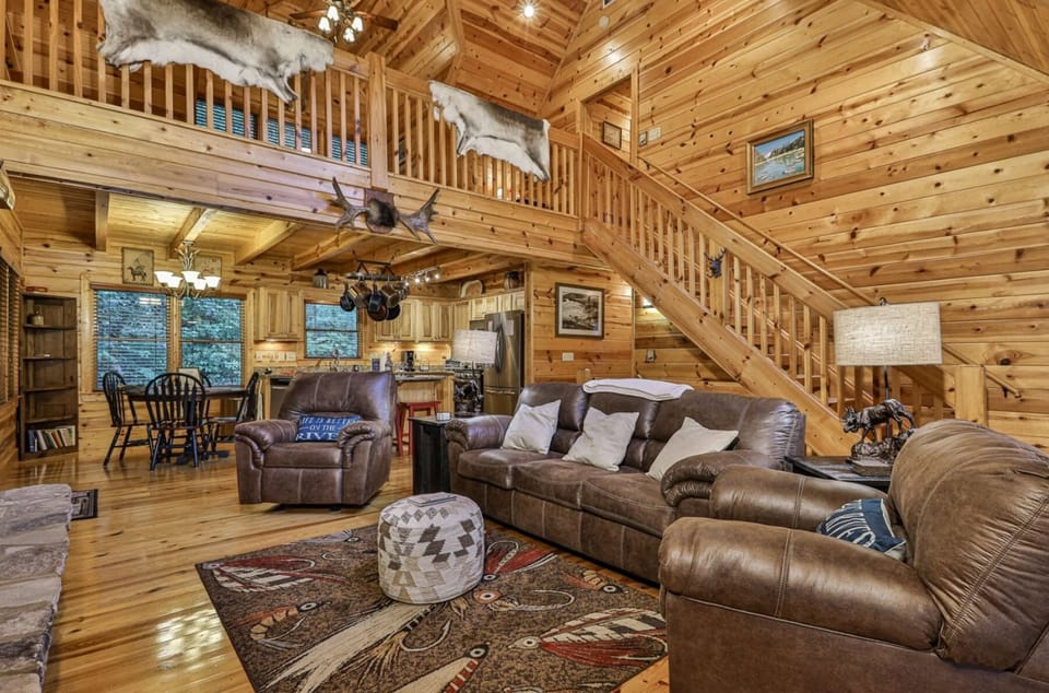 Plenty of room for everyone at this river front cabin rental in the North Georgia Mountains