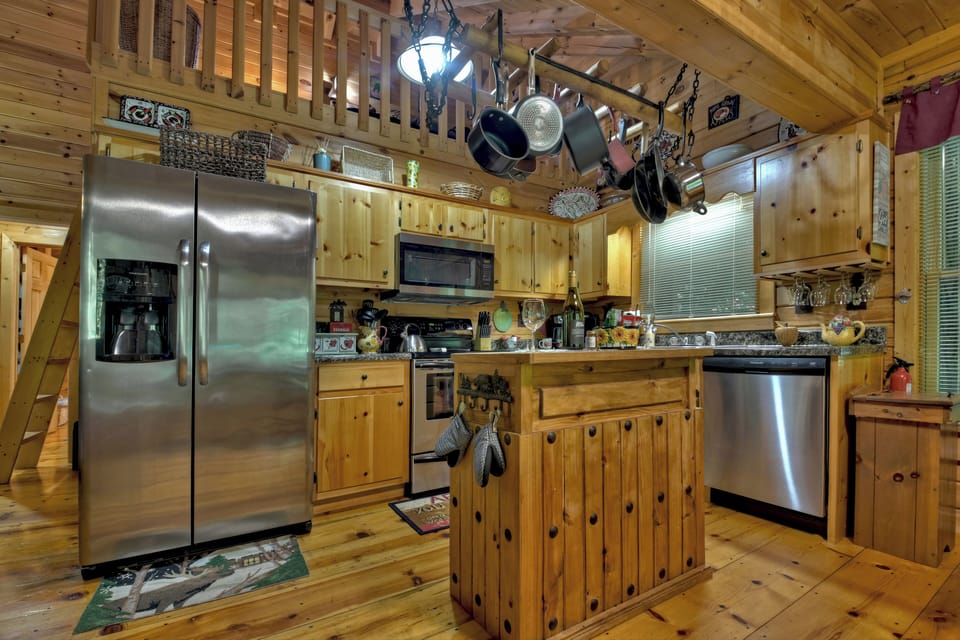 Fully stocked kitchen at this Ellijay Cabin Rental
