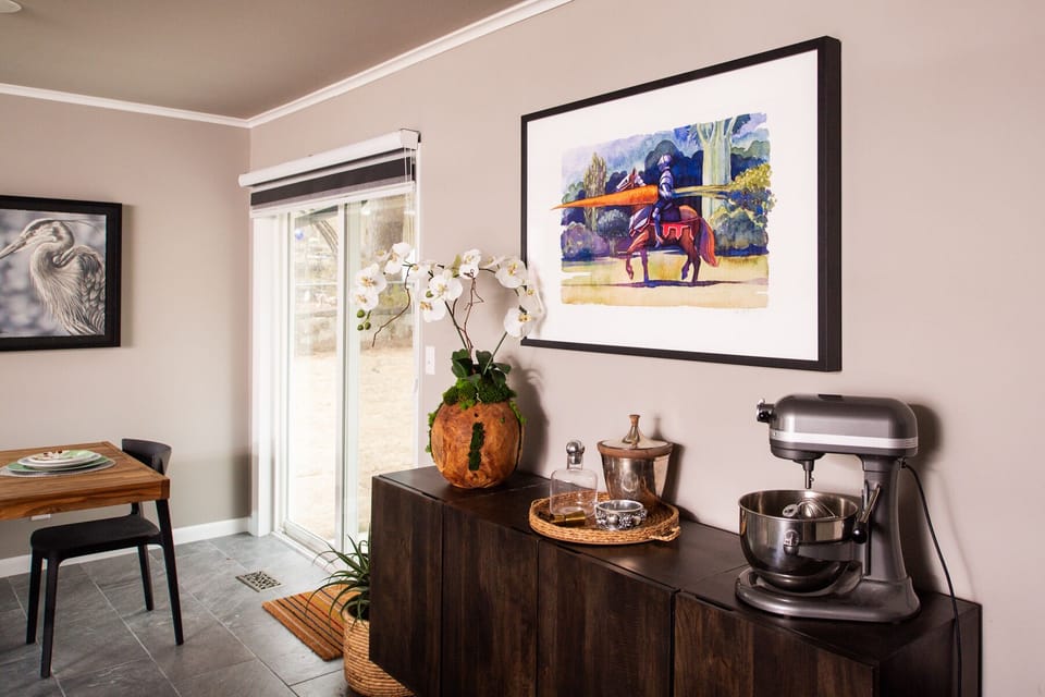 Side view of kitchen offering spacious room for up to 8.