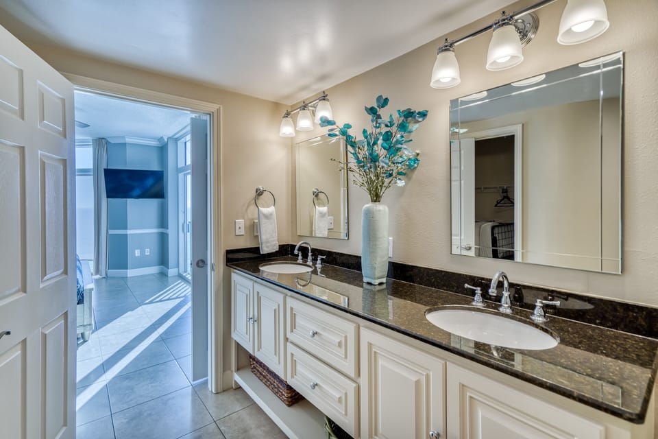 Large double sink vanity in the beautifully designed master en-suite.