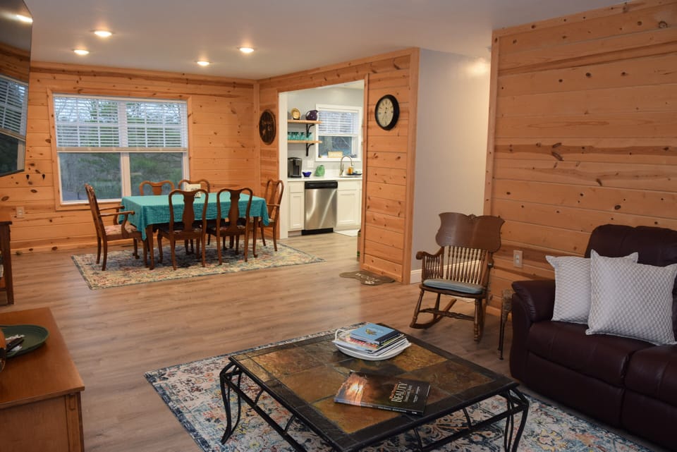 View from Living Room to Open Concept Dining Room and Kitchen
