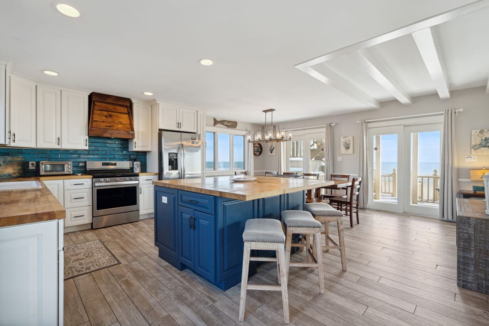Large kitchen island with bar seating