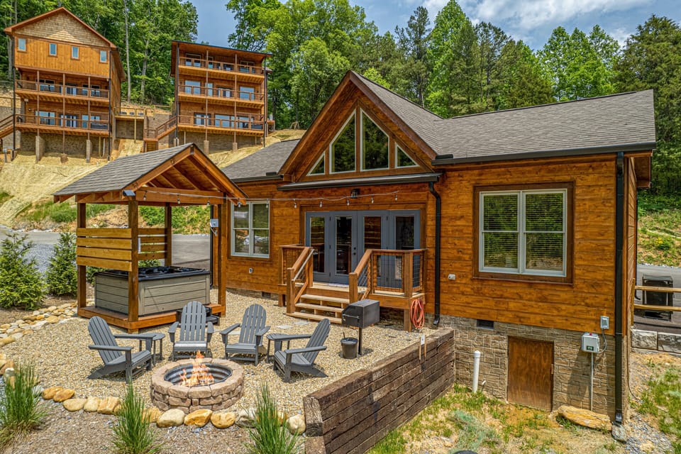 Enjoy a great time in the back yard with hot tub and fire pit.