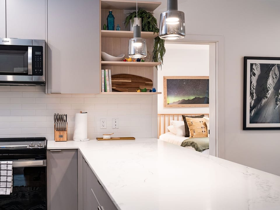 Condo | Private kitchen | Coffee/tea maker, full-size fridge, microwave, oven