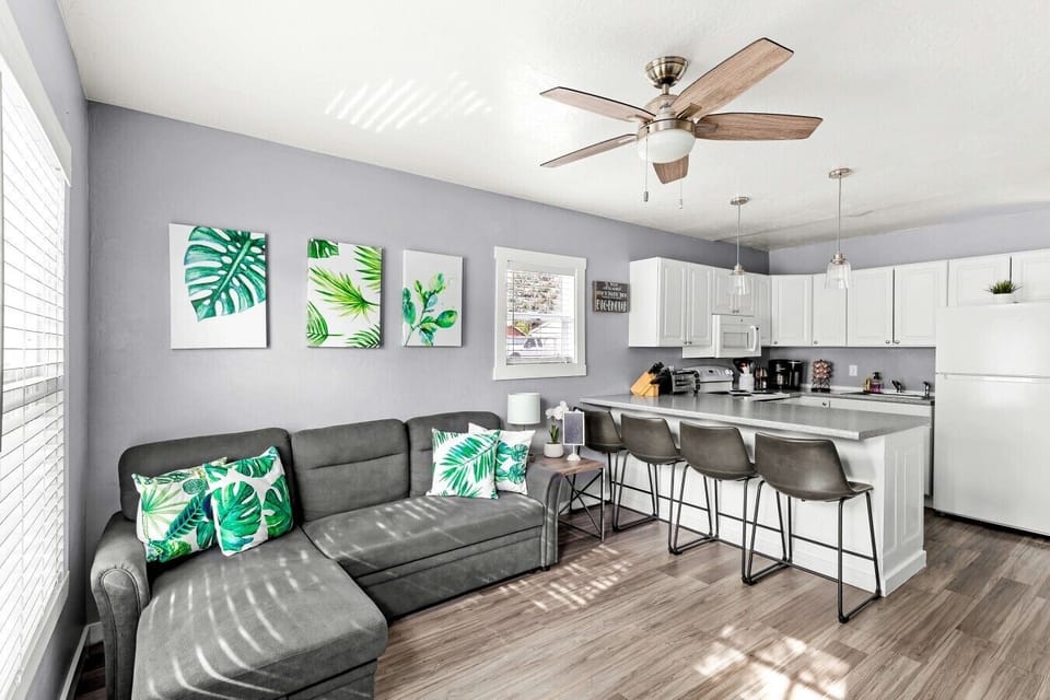 Bright open living space with stylish kitchen and relaxing lounge area.